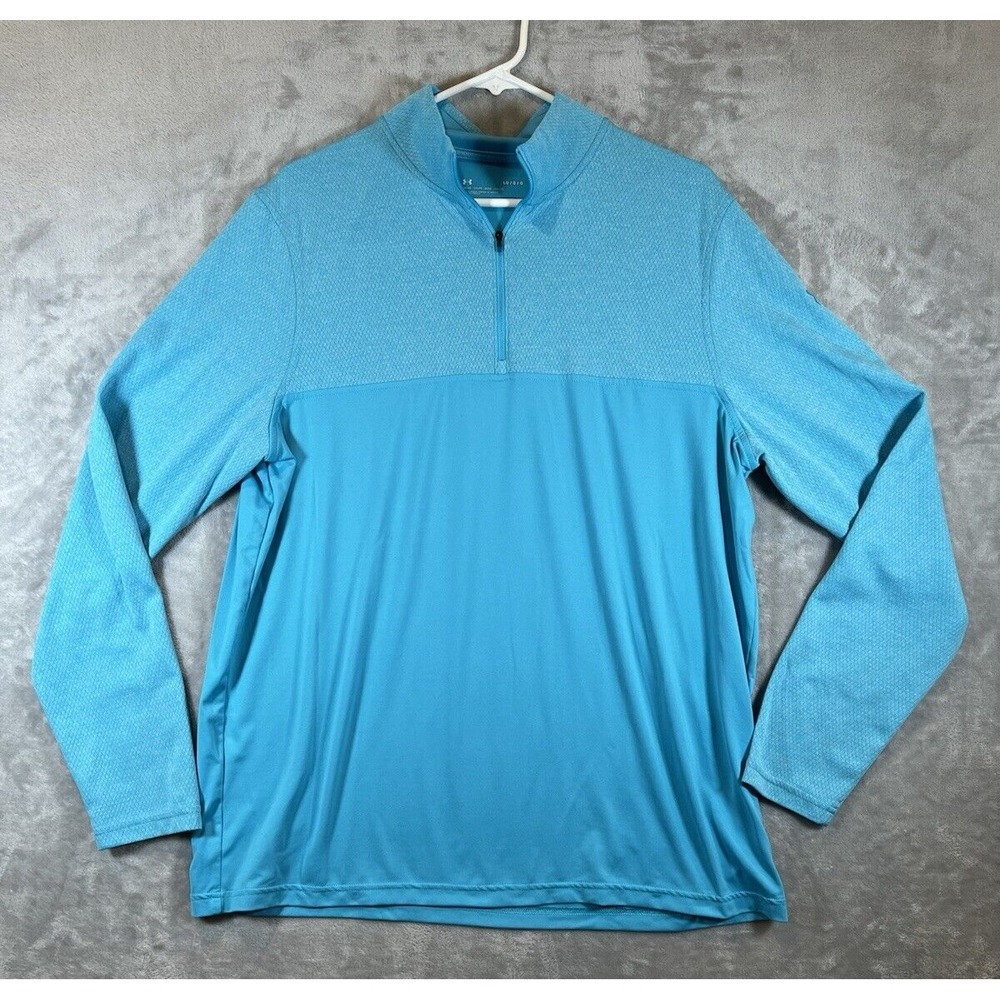 Under Armour Loose Fit Shirt Quarter Zip Long Sleeve Mens‎ Large Blue logo *READ